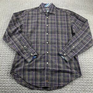 Thomas Dean Button Up Shirt Long Sleeve Men Medium M Purple Brown Black Plaid